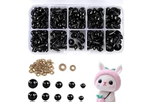 Ailiver Ojos de seguridad para animales de ganchillo, 100 unidades de ojos de muñeca de plástico con arandelas para muñecas, peluches (6-12 mm), color negro