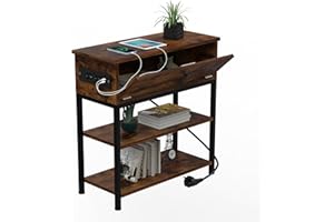 RCYNVIEW Mesita de Noche con Estación de Carga, Moderna con Enchufe y Puertos USB, Mesa Auxiliar de Madera, para Salón y Dormitorio, 55 x 26 x 63 cm, Marrón Vinta