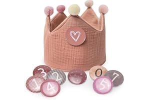 Qetlavee Geburtstagskrone Musselin mit Zahlen Hellrosa krone geburtstag Jungen Mädchen Kinder Partyhüte Deko Kindergeburtstag deko für den Kindergeburtstag Krone aus Button Zahlen von 0-9,Hellrosa