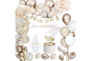 Auezona Bride to Be Deko Beige, Jga Deko Frauen, Junggesellenabschied Frauen Accessoires, Jga Accessoires Frauen with Beige Ballons Banner Schärpe Girlande Schleier Tortenstecker