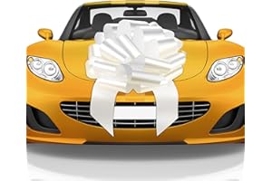 Mata1 - Huge Car Bow - Glossy White, 18 inch - Big Gift Wrapping Bow for Large Gift Decoration, Giant Indoor/Outdoor Bow with 2 Ribbon Tails and 4 Stickers (No Magnets that Scratch)