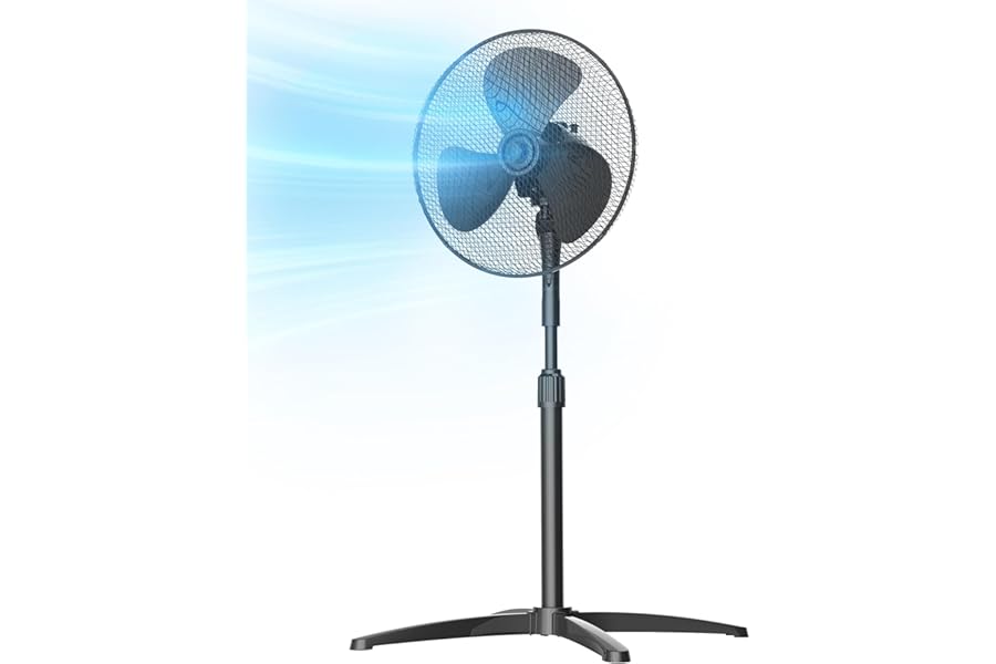 Midea MPF25MBUK 40W Pedestal Fan, 3 Speed Settings, 90° Oscillation, Adjustable Height Stand Fan, Powerful Airflow and Quiet Operation, Ideal For Home & Office, Black