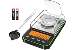 Brifit Bilancia micrometrica 0,001 g, 50 g / 0,001 g Bilancia Digitale con Display LCD, Scala delle Monete, Bilancia dei Gioielli con Peso di calibrazione di 50 g, pinzette e Ciotola di pesata -Verde