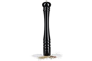 Relaxdays Pfeffermühle Holz, Keramikmahlwerk, groß, HxBxT: 40 x 6 x 6 cm, klassisches Design, schwarz