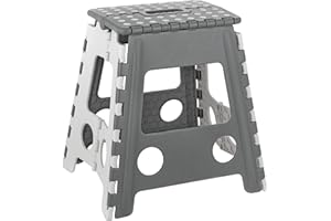 Baroni Home Sgabello pieghevole, portata 130 kg, Sgabello per cucina, bagno, giardino, per bambini e adulti (L, Grigio Chiaro)