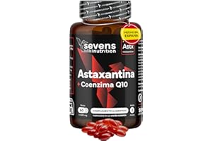 SEVENS NUTRITION Astaxantina Natural Pura Astapure® 80 mg con Coenzima Q10 y AOVE - Fórmula Patentada - Aporta 8 mg de alga H. Pluvialis - Antioxidante, Salud Ocular, Piel y Sistema Inmune – 60 Perlas - Alta Absorción