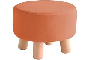PING BU Fußhocker, rund, Ottoman, Massivholz, 4 Beine, kleiner Stuhl, Hocker, Wechselschuhe, Fußstütze, Tritthocker, Schwammgepolstert, kleine Hocker (28 x 25 cm, orange)