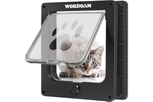 Wordcam Große Katzentür (Außengröße 27,7 x 24,1 cm), robuste Katzentür für Innen- und Außentüren, 4-Wege-abschließbare Katzenklappentür, Haustiertür für Katzen, Kätzchen, Hunde (Schwarz, L)