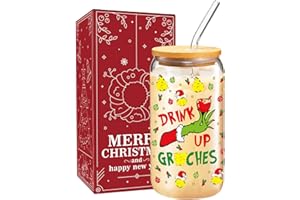 ARSEMICA Divertente tazza di vetro natalizia, 470 ml, tazze da caffè ghiacciate natalizie con coperchi e cannucce, bicchiere per birra per le vacanze, forniture per feste, elefante bianco, regali per calze per