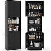 Buffet Haut Cuisine 80x40x140 Cm Noir 5 Tiroirs 2 Portes Rangement Multifonction Meuble Cellier Salle à Manger - Maison