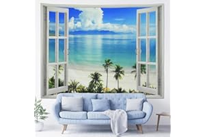 DAELESR Tapiz de Pared Paisaje, Tapices de Tela Grandes Poliéster, Tapiz para Colgar Naturaleza Océano Bosque Árbol Playa Ventana, Tapices Decorativos para Dormitorio Sala de Estar Casa Ufficio, 200x150cm (B)