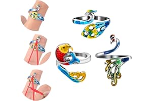WLLHYF 3PCS Adjustable Knitting Loop Crochet Ring Colorful Sparrow Fish Phoenix Metal Woven Rings Open Ring Finger Holder Accessories for Crafts Hand Weaving Hook Line Supplies (Colorful)