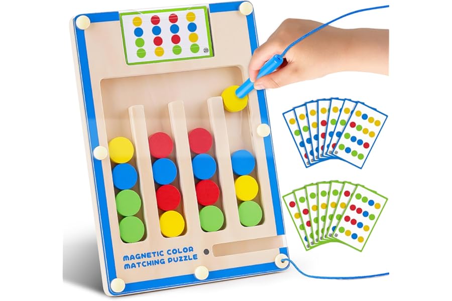 Toys for 4 5 6 Year Old Boy Girls: Kids Montessori Boys Toys Age 4-5-6 Wooden IQ Puzzle Game Birthday Gifts for 4-7 Year Old Boys Educational Learning Toy for 3+ Year Olds Magnetic Maze with 20 Cards