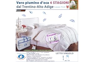 FACILCASA Piumone Letto Singolo 4 Stagioni in Piuma D'oca 155x200 cm, Originale Trentino Alto Adige, Piumino Letto Singolo Caldo 100% Vera Piuma D'Oca Naturale, Garanzia Marchio Daunex, LAUNEN TIROL