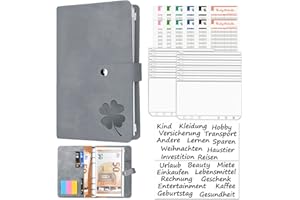 ANSTEEP A6-Budgetplaner Deutsch, Budget-Ordner, Sparbuch, Geld-Organizer, Haushaltsplaner mit Folien, Bargeldfüllung mit 12 Umschlagtaschen, Kalenderkarte und 2 deutschen Etiketten, grau …
