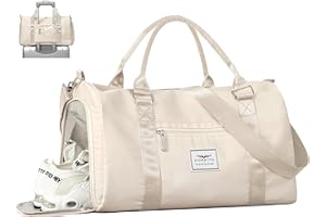 FIORETTO Womens Gym Sports Bag Travel Bag with Shoes Compartment & Wet Pocket, Weekend Overnight Duffle Hospital Bag Carry On Bag Holdall for Travel Swimming Beige