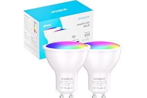 UPXNBOR GU10 Smart Bulb, Alexa Light Bulb, Smart Spotlight Bulb 4.5W, 16 Million Colours, Dimmable RGB, Works with Alexa & Google Assistant, Schedule & Timer, Energy Saving, 2.4GHz Only, 2 Pack