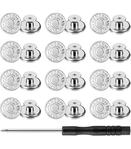 60 stuks jeansknopen om vast te klikken, vervanging voor broekknopen 17 mm en 20 mm, afneembare reserveknop, zonder naden, jeans, metalen knopen, voor kledingreparatie, doe-het-zelf denim