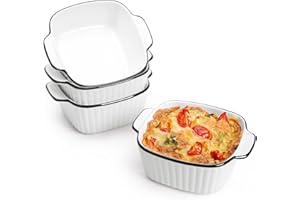 NUTRIUPS 13Oz Ceramic Baking Dishes set of 4, Square Baking Dishes, 400 ml Small Baking Dish for Air Fryer, Ceramic Bakeware with Handles (Ribbed Design-Set of 4)