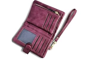 AOXONEL Women's Small Bifold Leather Wallet RFID Blocking Ladies Wristlet with Card Holder id Window Coin Purse