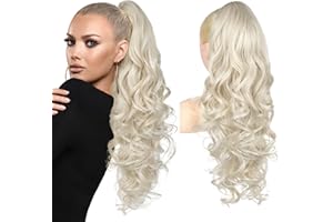 Brikabia Ponytail Extension, 24" Claw Clip in Long Curly Wavy Ponytail Hair Extension, Jaw Clip on Pony Tails Natural Hairpiece for Women, Platinum Blonde