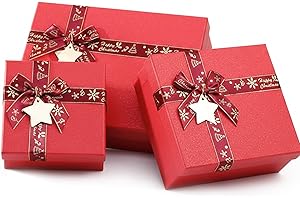 Meriviva Christmas Boxes with Lids, Set of 3 Christmas Boxes for Gifts, Small Medium Large Gift Box with Ribbons for Xmas Winter Holiday Gifts Packaging (Red)