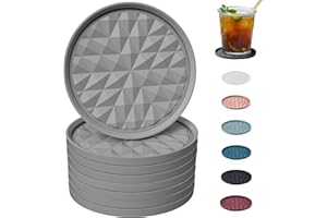 Wingcases Coasters Set of 8 [No Holder] Non-Slip Dark Grey Round Cup Silicone Mats for Drinks Coffee Beer Wine Glasses Bottles Reusable Home & Bar Accessories 10cm