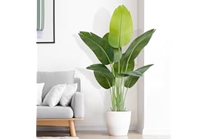 ‎KEEPLUSH Keeplush Artificial Bird of Paradise Plant, Large, 120 cm, Artificial Tropical Palm Tree with 9 Leaves, Perfect Artificial Plants in Pot for Indoor and Outdoor Use, Home, Office, Garden, Modern