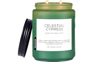 M&SENSE Bougie parfumées au bois de cèdre et à la cardamome,110 heures de combustion longue durée, bougies en bocal de soja au cyprès céleste, bougies boisées naturelles pour hommes et femmes