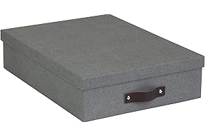Bigso Box of Sweden Caja de almacenaje con tapa para folios A4, folletos, etc. – Organizador de documentos con asa – Organizador de escritorio de tablero de fibras y papel con aspecto de lino – gris