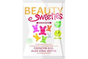 ‎BEAUTY SWEETIES BeautySweeties Zuckerfreie Häschen 125 g | Fruchtig-süße, zuckerfreie & vegane Fruchtgummi-Häschen | Mit Coenzym Q1, Aloe Vera und Biotin | 1 x 125 g Beutel