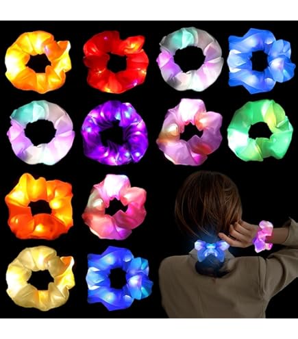 Herbst 9 stuks lichtgevende haarelastiekjes, led-haarbanden, satijnen haaraccessoires met 3 lichtmodi, lichtgevende armbanden voor dames, meisjes, vrouwen, Kerstmis, carnaval, muziekfestival