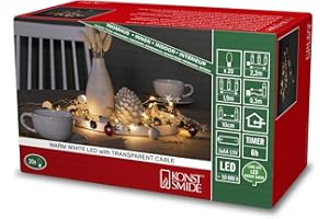 Konstsmide 3291-503 dekoracyjny łańcuch świetlny LED, perły, kolorowy, timer 6 h, 20 diod w kolorze ciepłej bieli, zasilanie bateryjne, do wnętrz, przezroczysty kabel