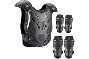 Pellor Upgraded Kids' Motorcycle Armor with Knee Pads Elbow Pads Chest Protector Racing Set of 5, Suit for Motocross Cycling Off-Road Bike Outdoor Sports Chest Protection Armor