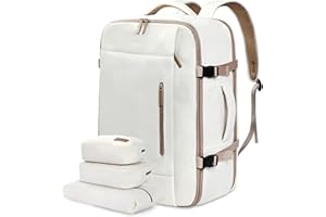 LOVEVOOK Sac à Dos Voyage Cabine Avion, 40L Grand Bagages à Main pour Les Affaires de Week-End, Imperméable Sac Ordinateur Portable Homme Femme 17,3 Pouces Valise de Travail École, Beige Kaki
