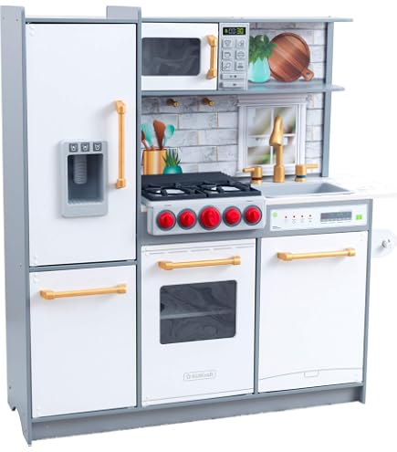 Cucina Giocattolo In Legno KidKraft Gourmet Chef – Con Forno, Frigo, Lavello Rimovibile, Accessori E Macchina Del Ghiaccio, Per Bambini 3+ Anni
