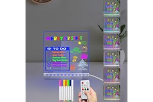 Masshomi Acrylic Message Writing Board Dry Eraser LED 7 Color Change Remote Control Dimming Timer 7 Color Markers Kid DIY Painting LED Bedside Lamp Glow Note Board Bedside lamp 7.8 * 7.8 inch