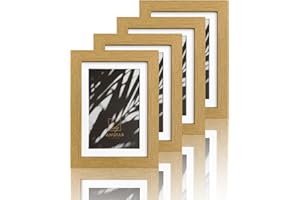VUVUZULA 7x5 Real Glass Oak Picture Frames Photo Frame 5x7 Inch Frame Set of 4 with Mount for 6x4 Inch Photo