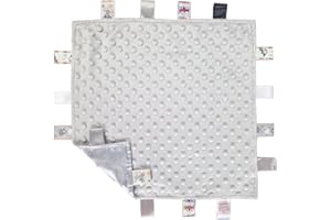 Soft Touch Taggie Comforter Baby Comfort Blanket with Sensory Tags and Bubble/Heart/Star/Foil Print Pattern (Grey Bubble)