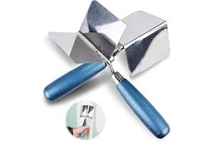 TOATELU - Paleta de esquina (acero inoxidable, 2 piezas, llana de esquina 80 x 60 mm, llana de yeso y relleno de esquina con mango flexible para los ángulos interiores de las paredes, azul