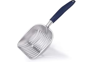 MengH-SHOP Cat Litter Scoop Metal Pet Litter Scoop with Deep Shovel and Long Handle for Cats Dogs Litter Tray Scoop, Straight Stripes