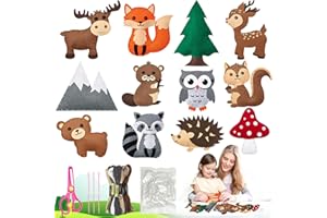 Graplan 12 PCS Sewing Kit for Kids, Animal Shapes Felt Sewing for Children Aged 6 and up, Felt Forest Animals Craft Set, Animals Sewing Kit, Sewing Kits for Children DIY Art Craft for Cuddly Toys