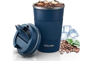 Aolieh Kubek podróżny, izolowany kubek do kawy, kubek podróżny z podwójnymi ściankami, izolacja próżniowa ze stali nierdzewnej z szczelną pokrywką, ekologiczny kubek wielokrotnego użytku do kawy,