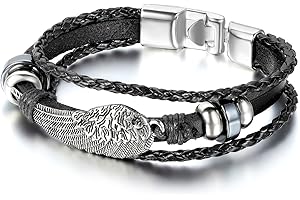 JewelryWe Schmuck Herren Damen Armband, Punk Rock Löwe Geflochten Charm Tribal Armreif, 21-30cm Verstellbaren Größen, Leder Legierung Baumwollseil, Braun Schwarz Silber