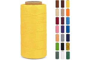 LEREATI Waxed Thread, 284 Yards 150D 0.8mm Leather Sewing Thread Flat Waxed Cord, Leather Repair Weave String for Stitching Sewing, Bookbinding, Bracelets, DIY Crafts (Yellow)