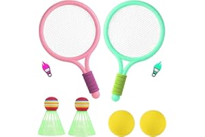 LETTERASHQP Badminton Racket Spielzeug,Kinder Federballset,Tennis Kinder Spiel,Kinder Tennisschläger für Kinder Outdoor Indoor Sport,Bringen Sie 2 Badmintons und 2 TennisbäLle-Rosa, Grün