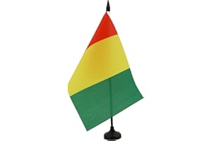 AZ FLAG - Drapeau De Table Guinée 21x14 cm - Petit Drapeau Guinéen De Bureau 100% Polyester Avec Hampe De 25cm Et Socle En Plastique Noir