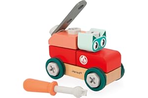 Janod - Mon Premier Jeu de Construction - Voiture à Bricoler Chat - 29 Eléments - Imitation - Développe Dextérité & Créativité - 36 Ans + - J06452