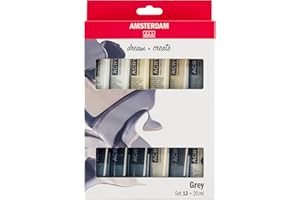 Amsterdam Standard Series Acrylfarbe Grauton-Set | weiße, graue & schwarze Farbtöne (12 x 20 ml) | monochromes schwarz-weißes Set