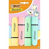 BIC Marking Flat Higlighter Pastel Fosforlu Kalem 4'l&uuml; Blister, 4 Pastel Renk (Sarı, Mavi, Pembe, Yeşil), Su Bazlı, Hızlı Kur